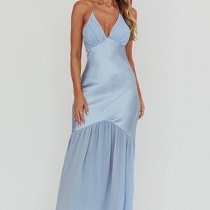 XS Selfie Leslie Aysah Chiffon Hem Halter Maxi Dress Light Blue